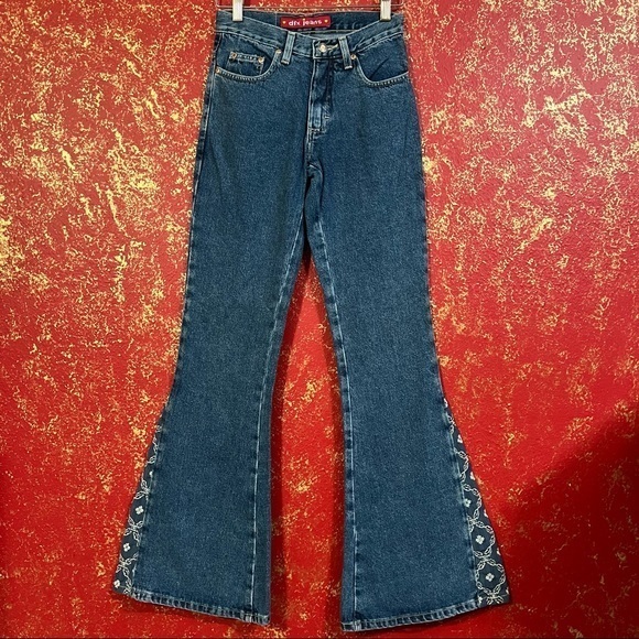 DFXDivine Hippie Bohemian Boho Funky Flare High Rise Vintage Denim